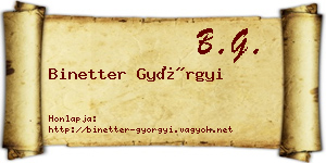 Binetter Györgyi névjegykártya